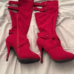 Red Suede Heeled Boots with Stiletto Heel